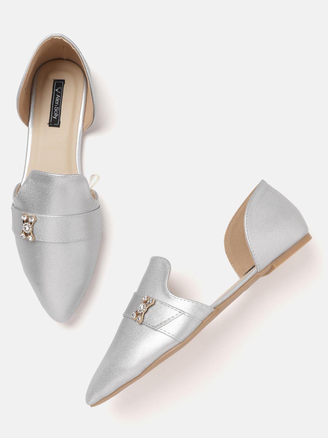 allen solly women silver-toned solid ballerinas