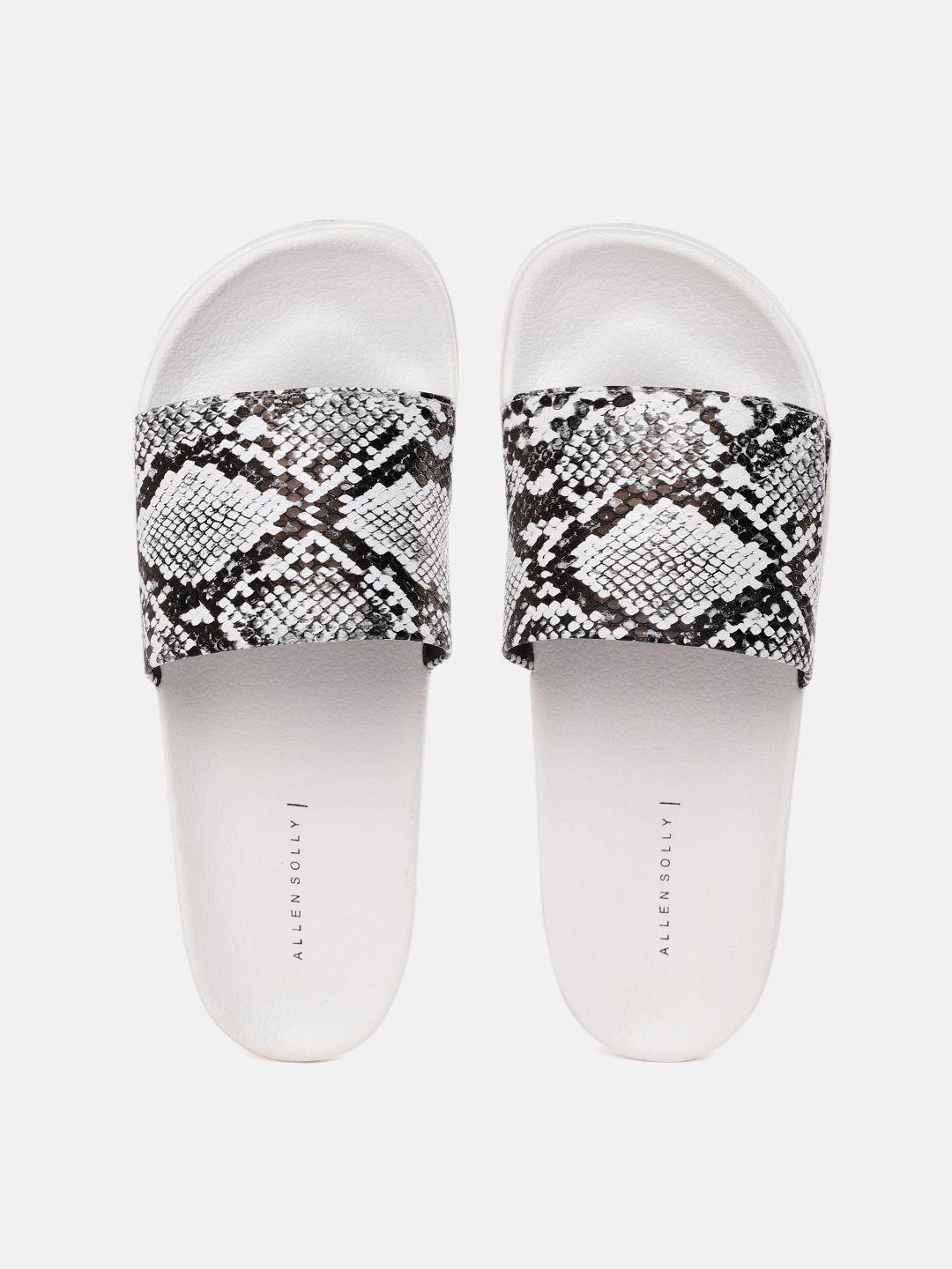 allen solly women white & black snake print sliders