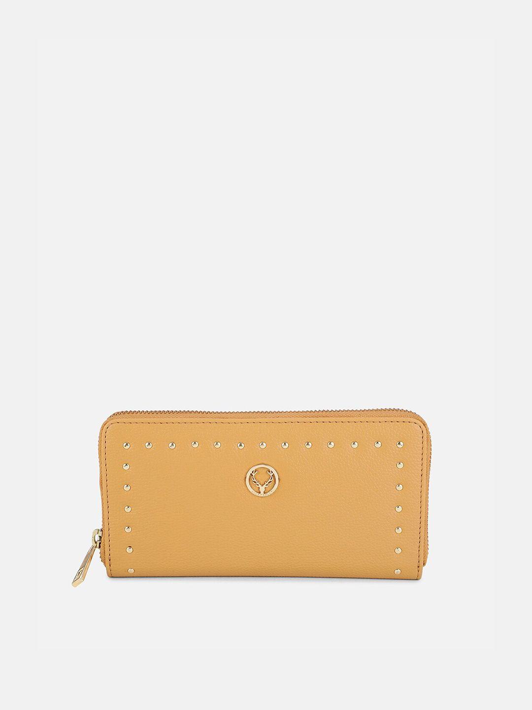 allen solly women yellow embellished zip around wallet
