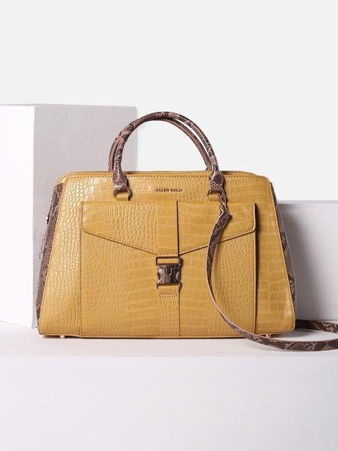 allen solly yellow & brown textured medium handbag