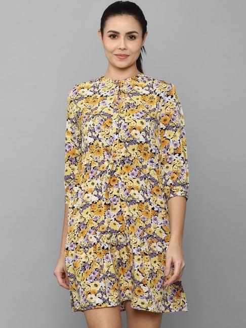 allen solly yellow & purple floral print shift dress