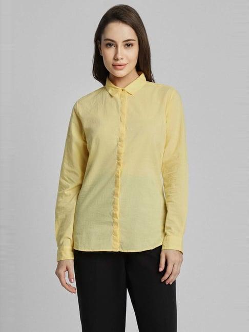 allen solly yellow cotton formal shirt