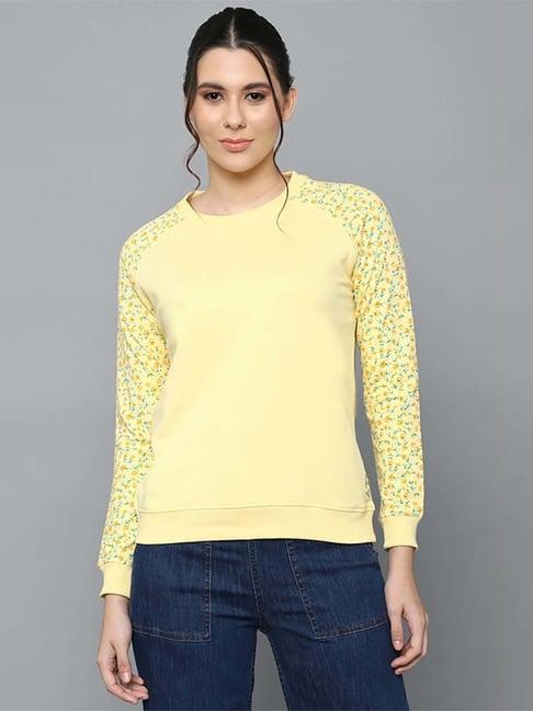 allen solly yellow cotton printed sweatshirt