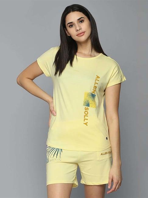 allen solly yellow cotton printed t-shirt short set