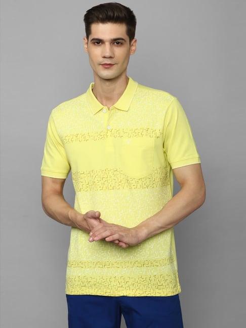 allen solly yellow cotton regular fit printed polo t-shirt