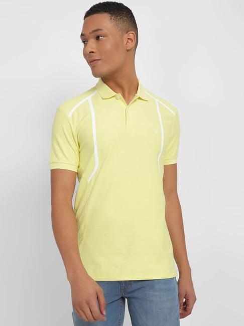 allen solly yellow cotton regular fit printed polo t-shirt