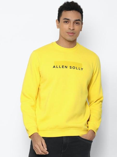 allen solly yellow cotton regular fit printed sweatshirt