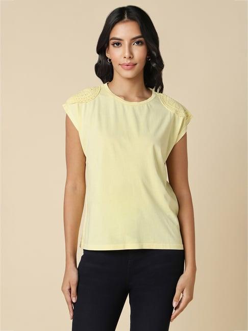 allen solly yellow cotton regular fit t-shirt