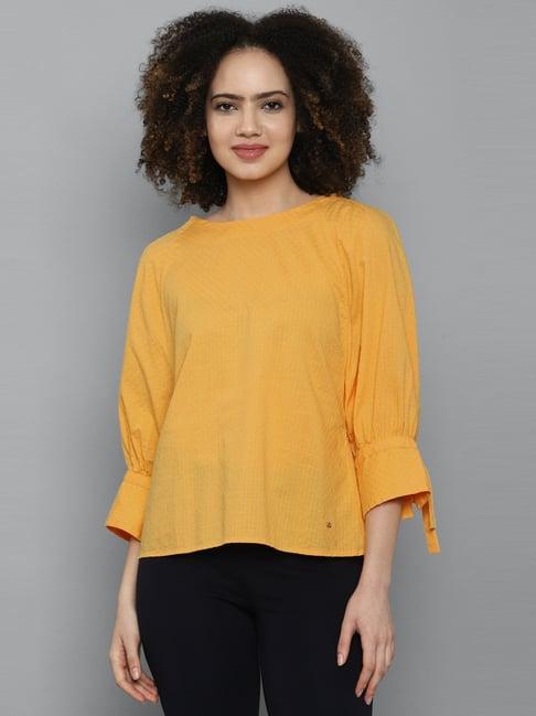 allen solly yellow cotton self top