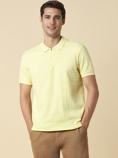 allen solly yellow cotton skinny fit texture polo t-shirts