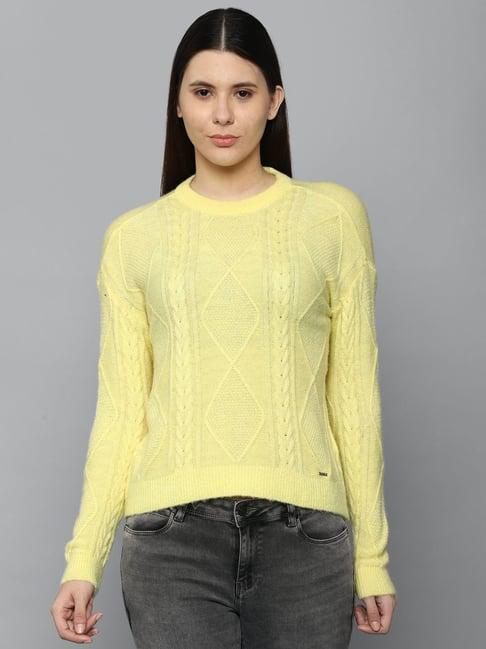 allen solly yellow cotton solid sweater