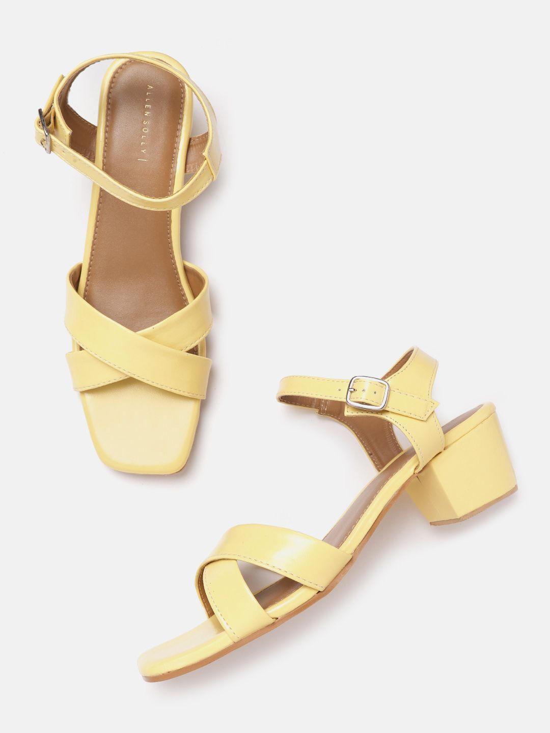 allen solly yellow pu block sandals