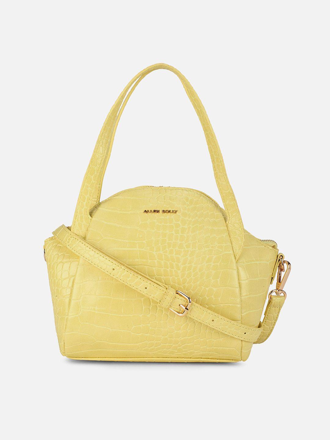 allen solly yellow pu structured handheld bag with quilted