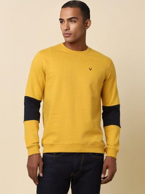 allen solly yellow regular fit colour block sweatshirt