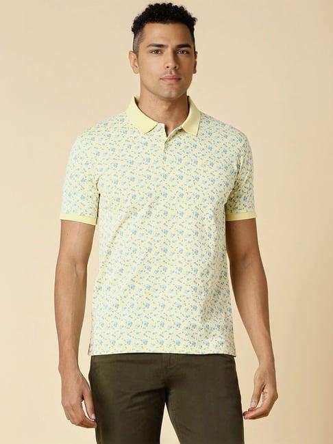 allen solly yellow regular fit printed polo t-shirt