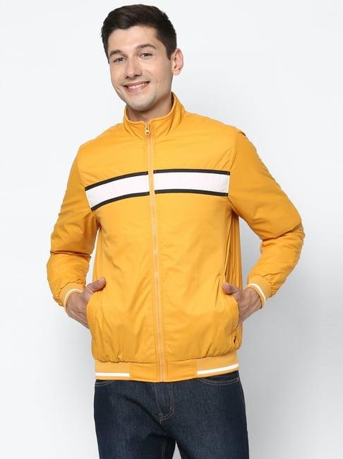 allen solly yellow regular fit striped jacket