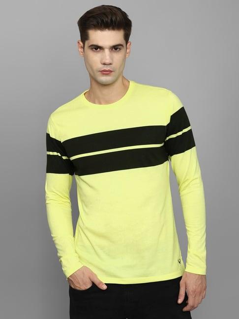 allen solly yellow regular fit striped t-shirt