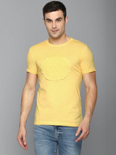 allen solly yellow regular fit textured cotton crew t-shirt