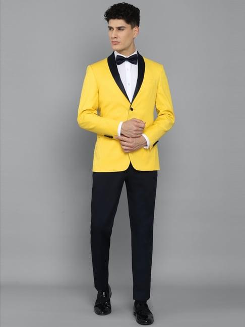 allen solly yellow slim fit two piece suit