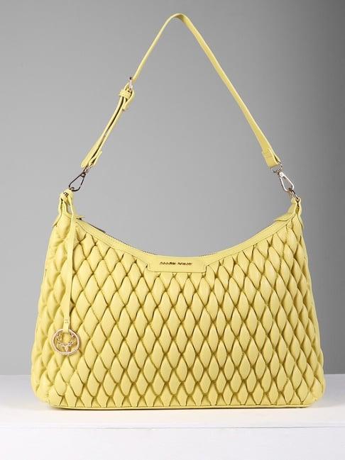 allen solly yellow textured medium shoulder handbag