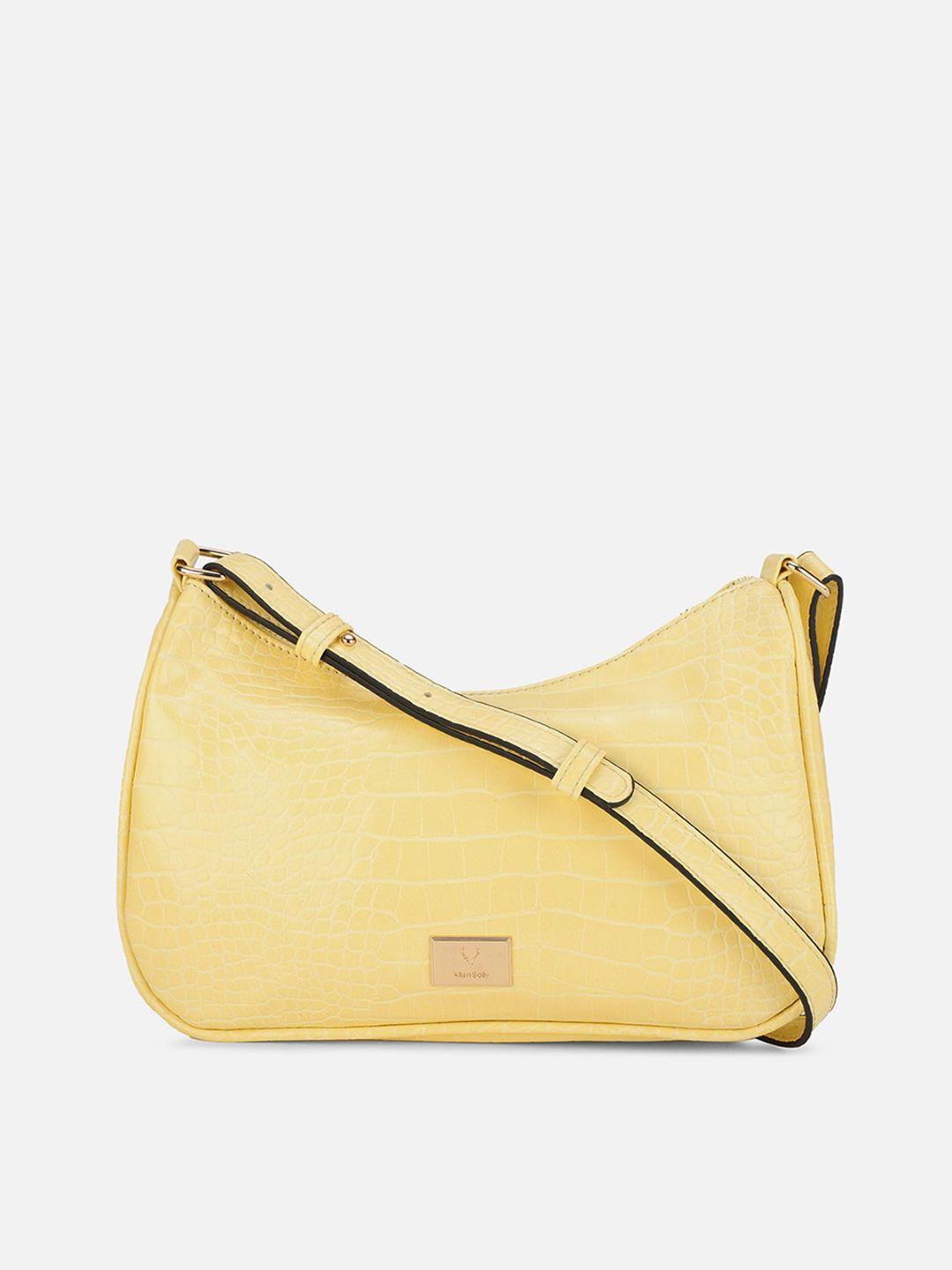 allen solly yellow textured pu structured sling bag with fringed