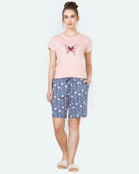 allover print & functional pocket lounge shorts