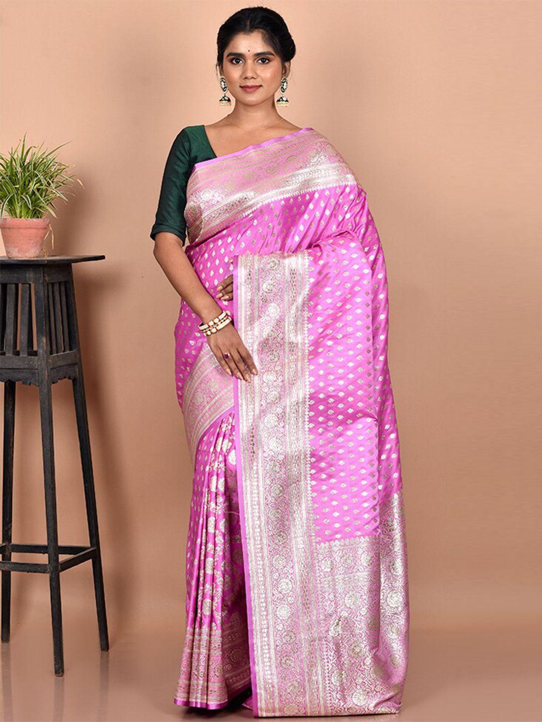allsilks purple & gold-toned ethnic motifs zari silk blend banarasi saree
