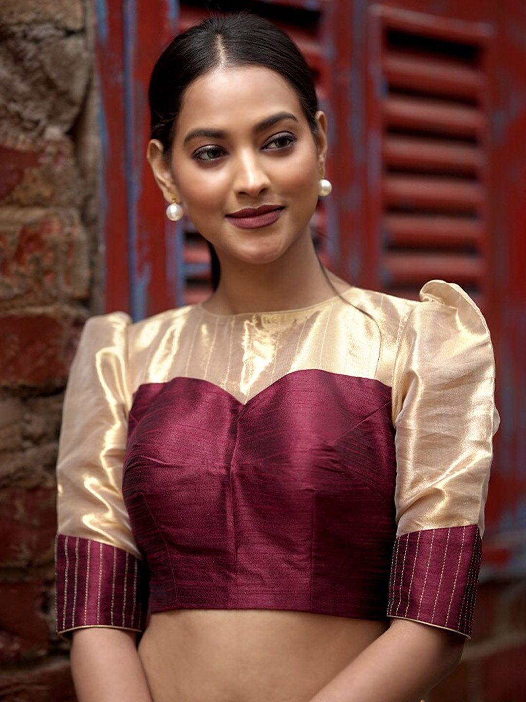 allsilks colourblocked silk saree blouse