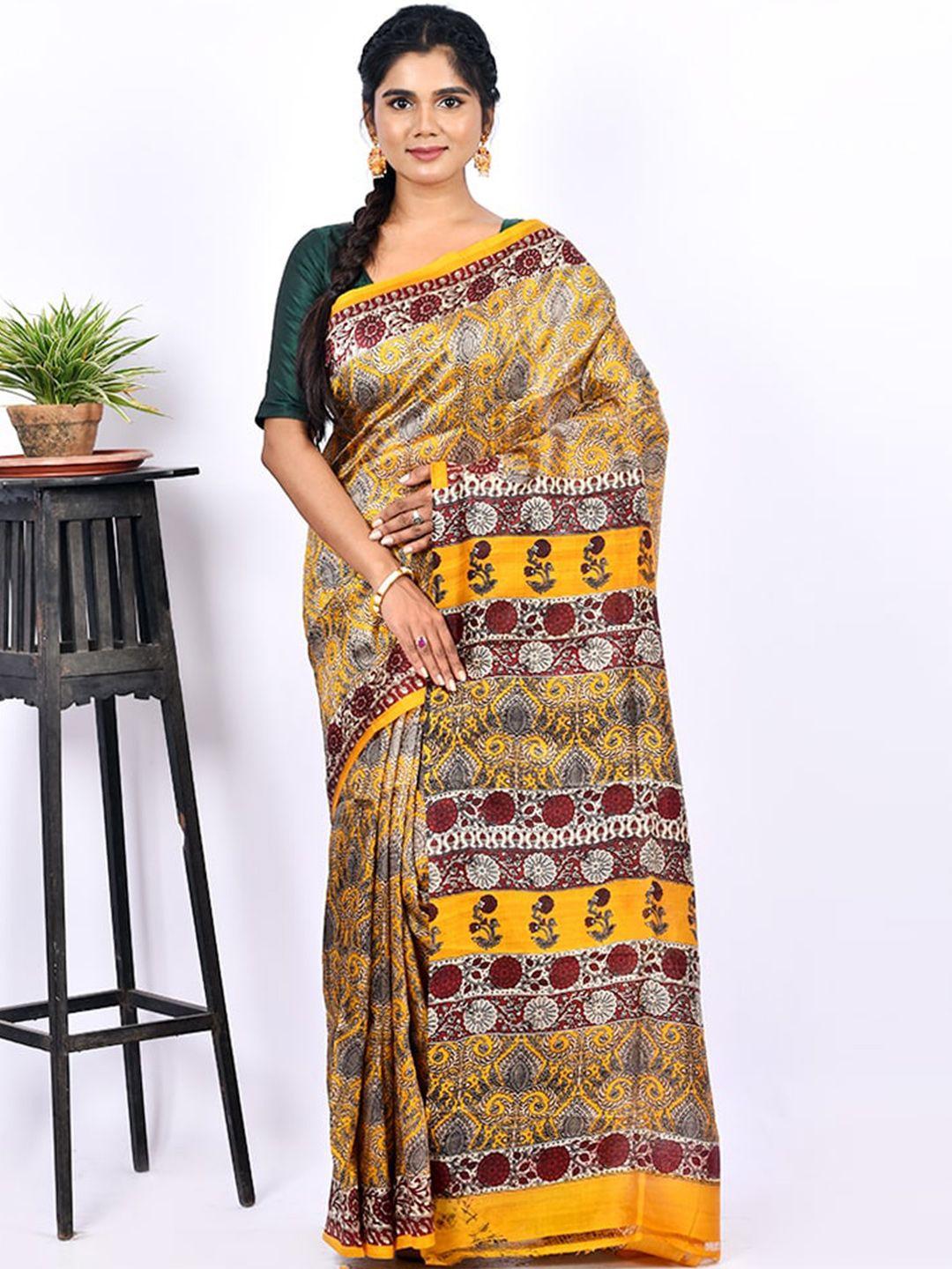 allsilks cream-coloured & yellow ethnic motifs pure silk murshidabad saree