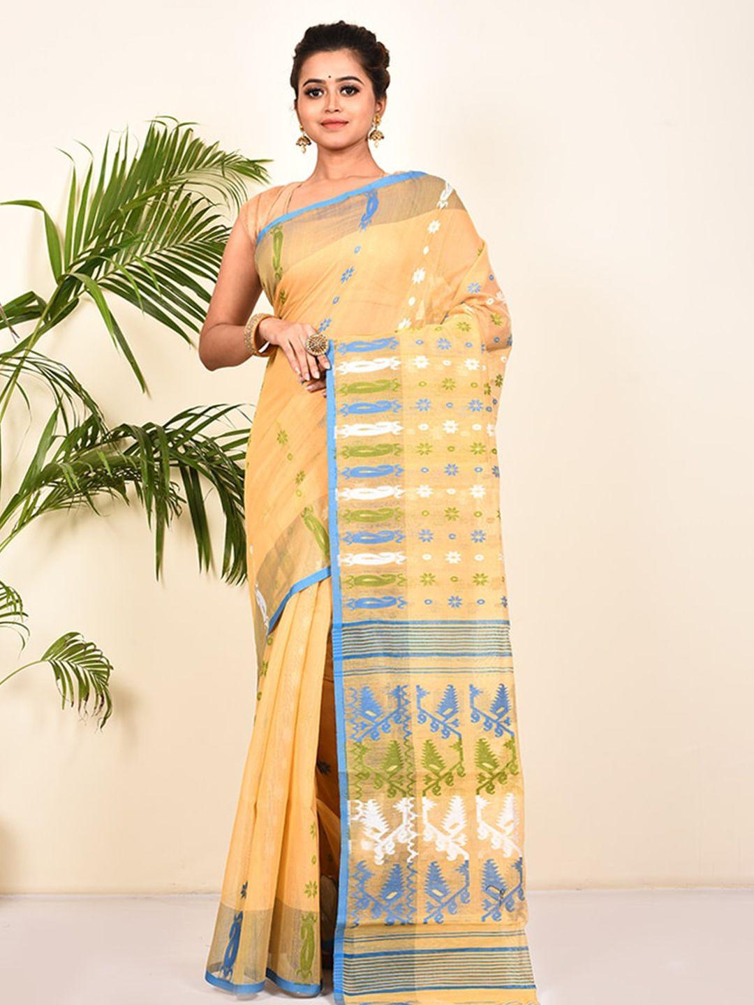 allsilks cream-coloured ethnic motifs pure cotton taant saree