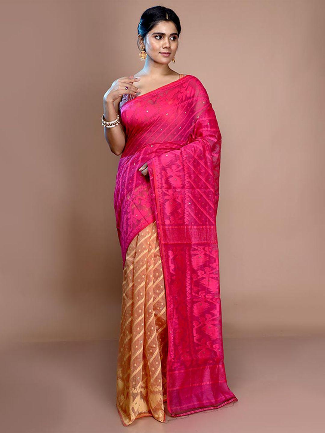 allsilks ethnic motif embellished pure cotton taant saree