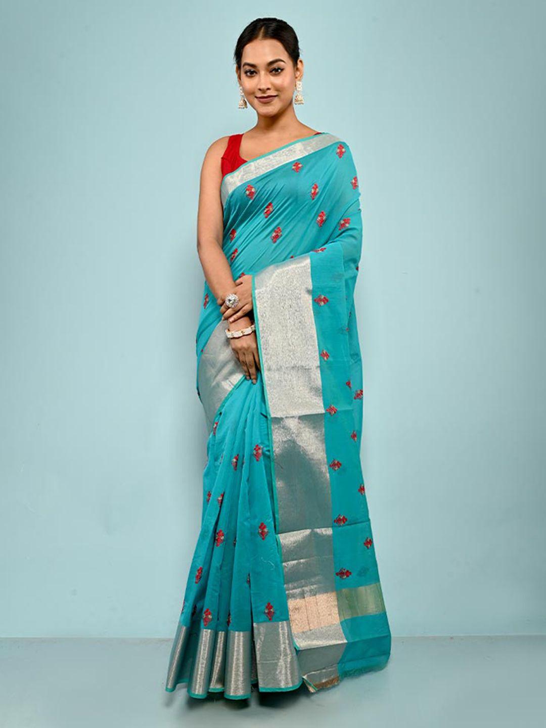 allsilks floral embroidered zari pure cotton saree