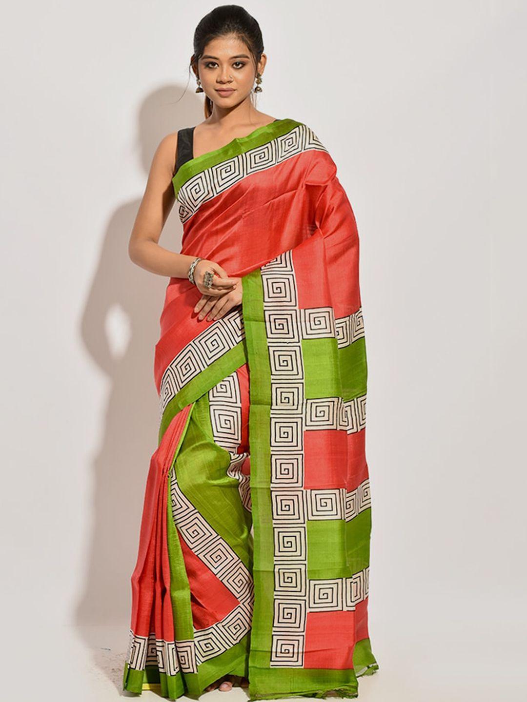 allsilks red & green pure silk murshidabad saree