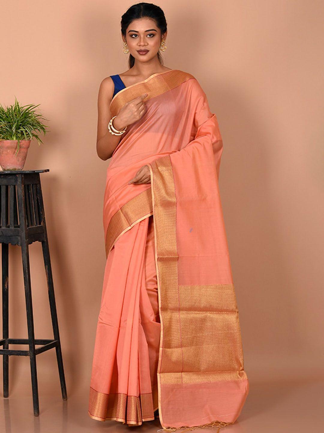 allsilks rust & gold-toned zari silk blend saree