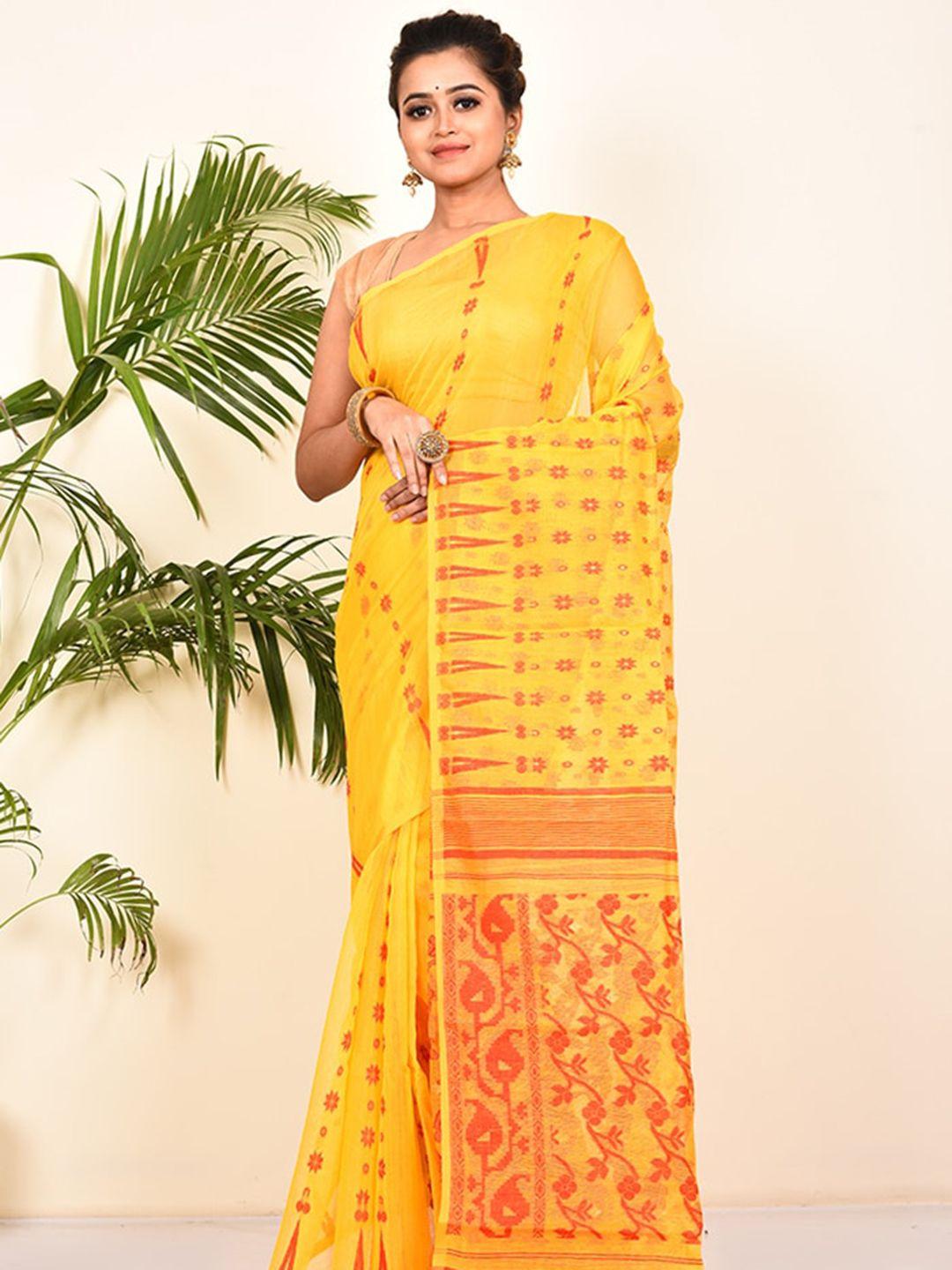 allsilks yellow & red ethnic motifs saree