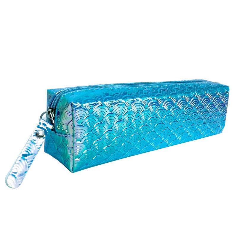 allure shiny cosmetic pouch - blue