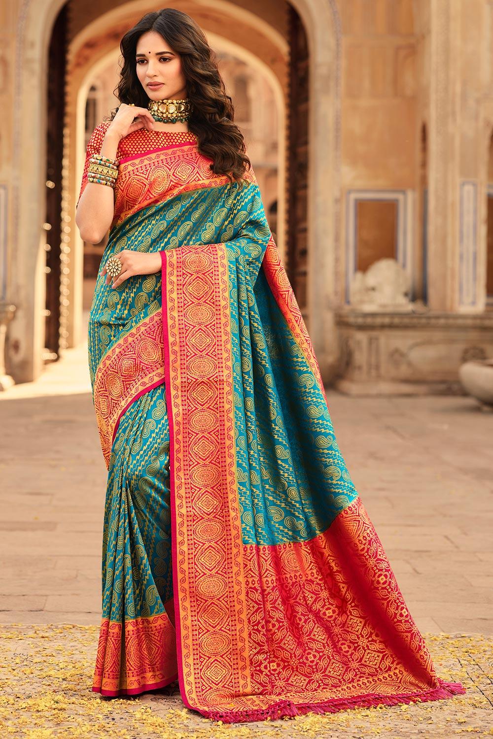 alluring sky blue kanjivaram silk saree with blouse