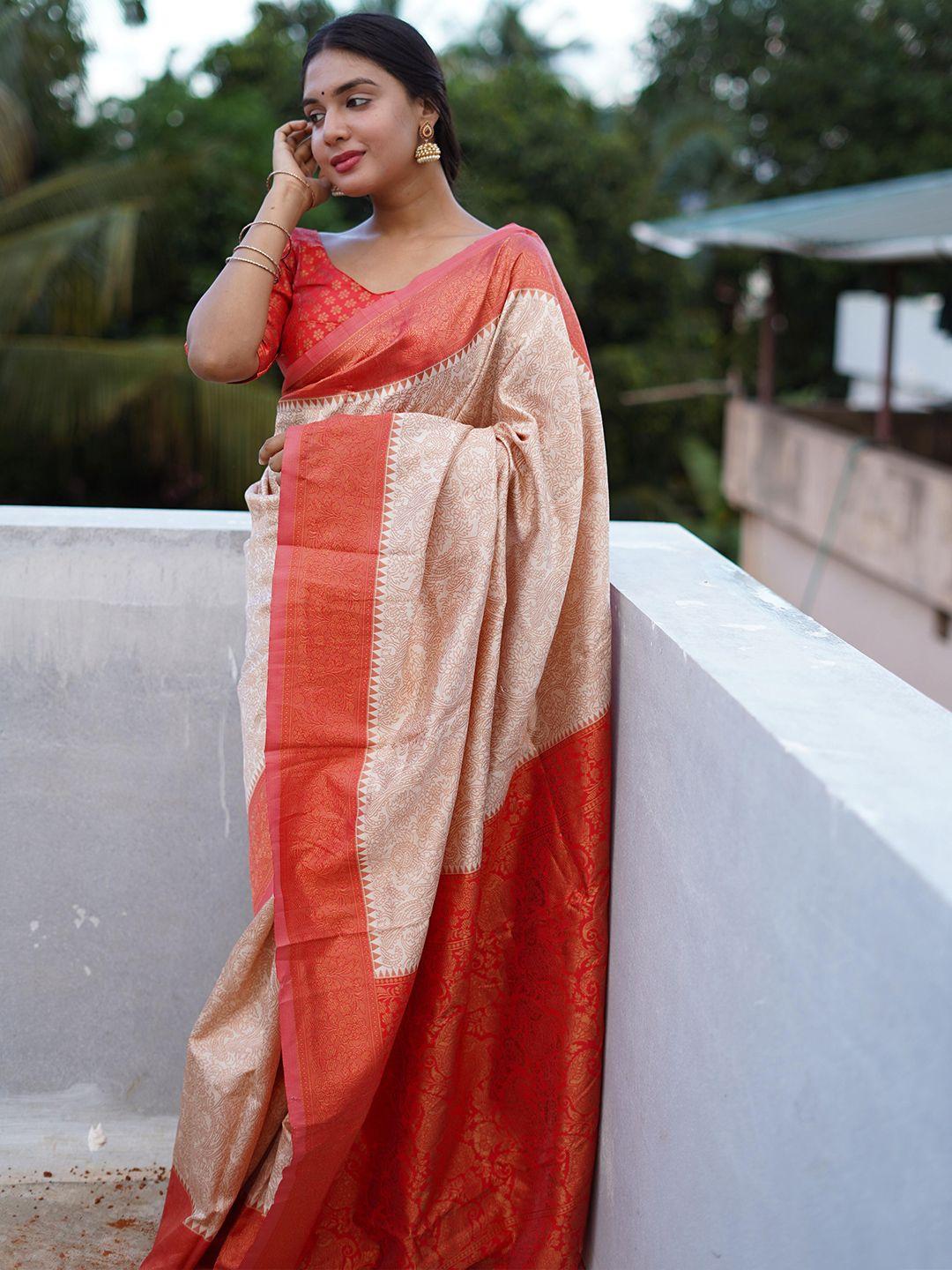 almaari fashion off white ethnic motifs pure silk designer kanjeevaram saree