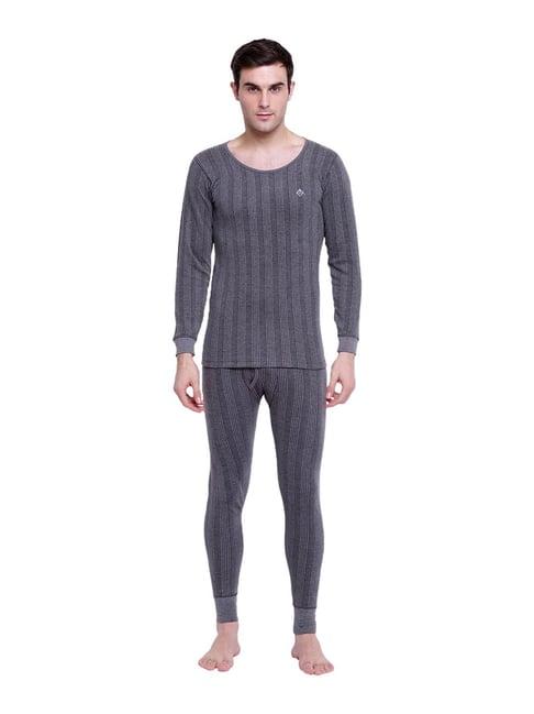 almo grey striped regular fit thermal set with heat lock tech