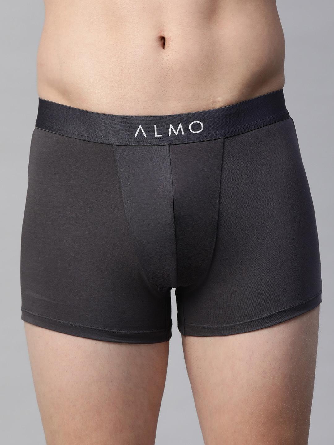 almo wear men charcoal grey solid slim-fit anti-microbial organic cotton trunks rico-t-103