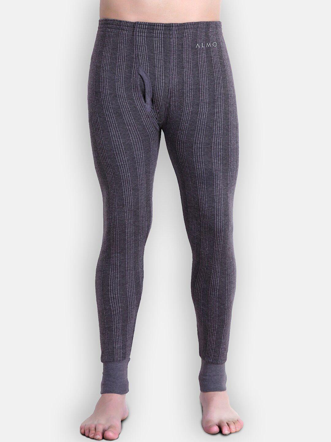 almo wear men grey & black striped cotton thermal pants