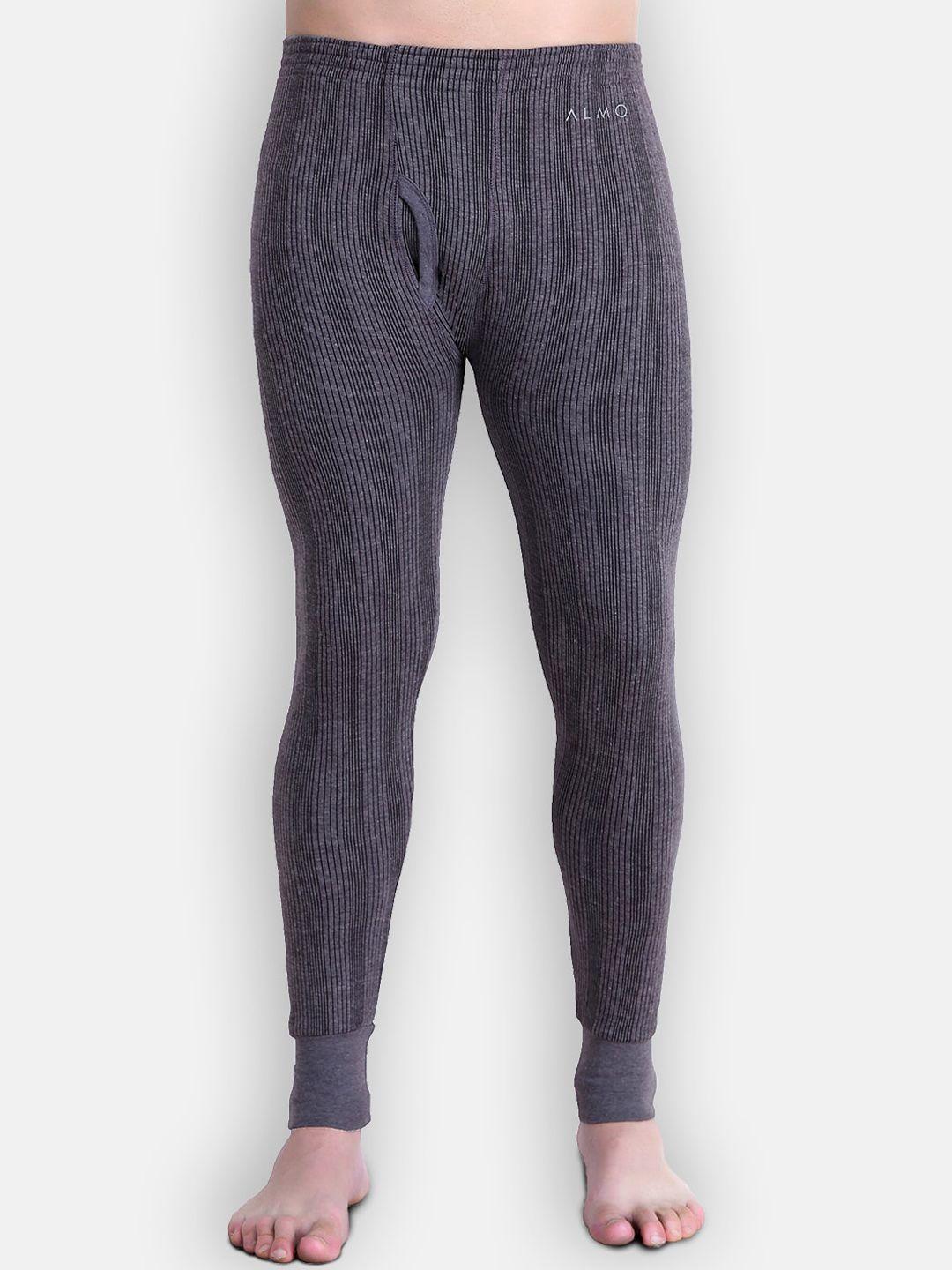 almo wear men grey solid cotton thermal bottoms