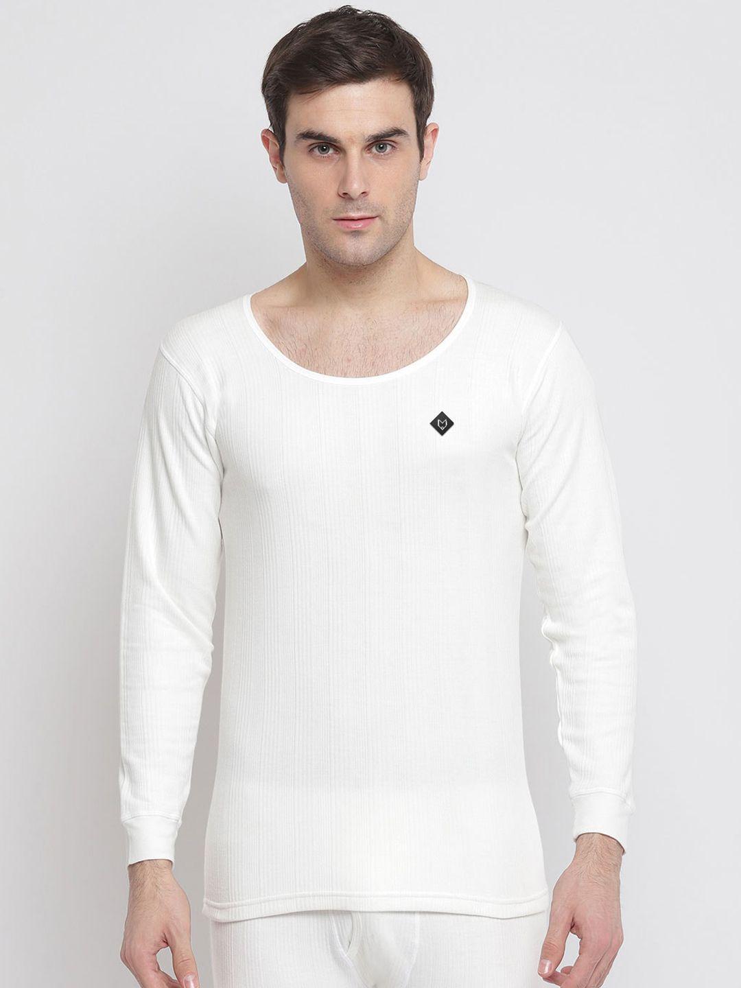 almo wear men off white solid cotton thermal tops