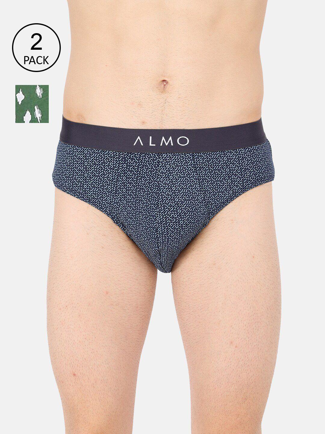 almo wear men pack of 2 navy blue printed organic cotton basic briefs
