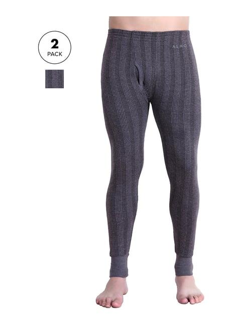 almo grey striped regular fit thermal bottom with heat lock tech - pack of 2