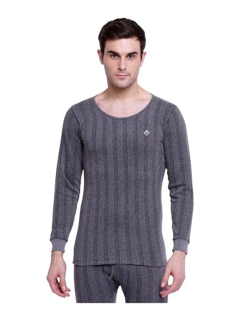 almo grey striped regular fit thermal top with heat lock tech