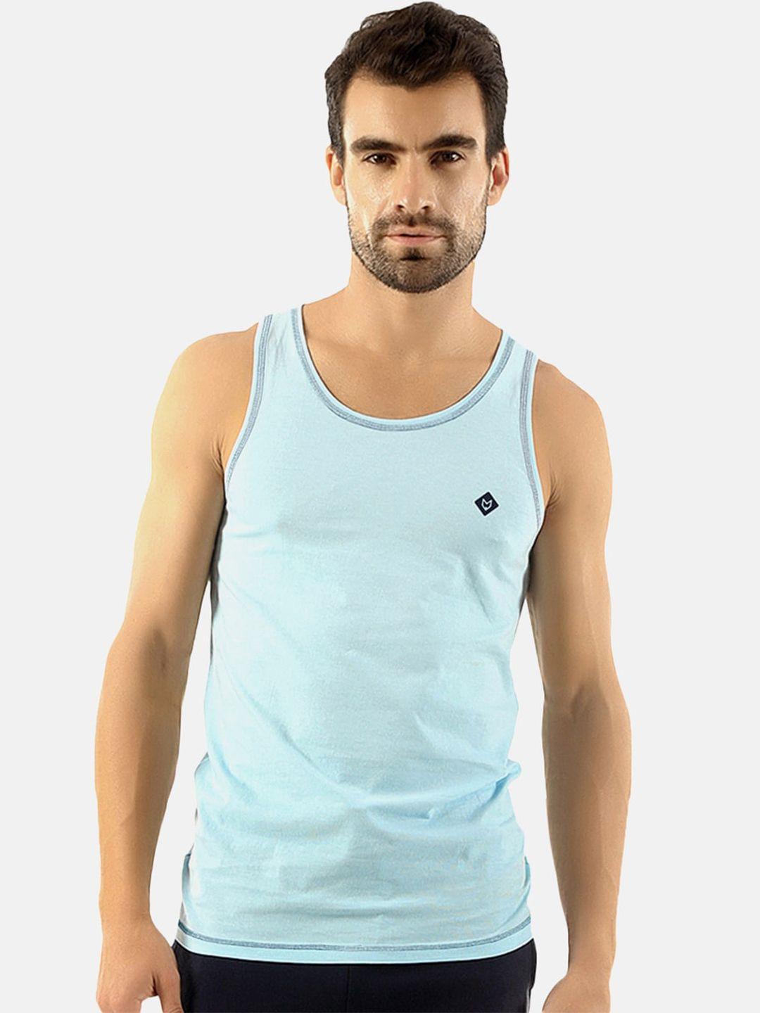 almo wear men blue solid pure cotton innerwear vests