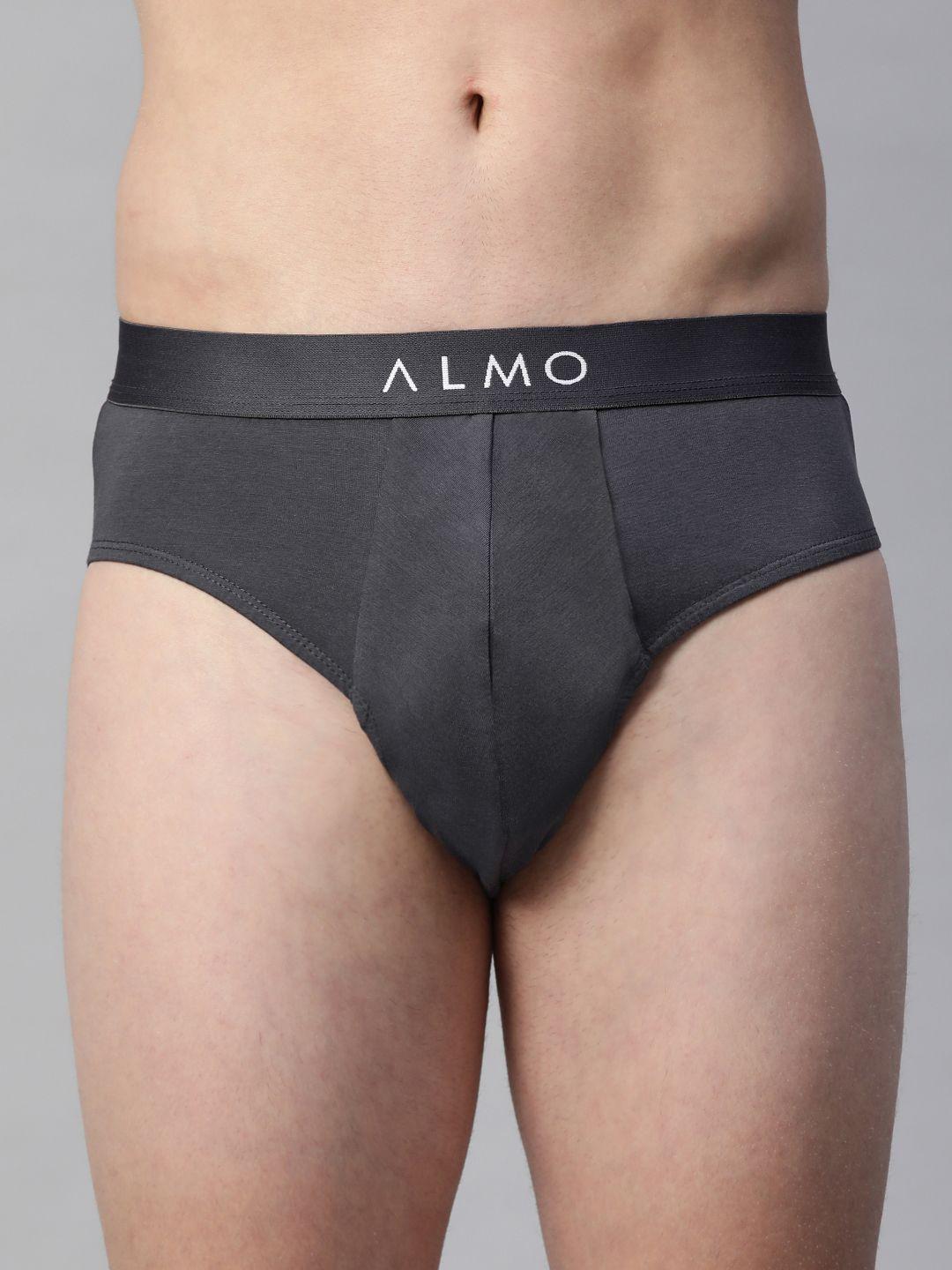 almo wear men charcoal grey solid anti-microbial organic cotton basic briefs rico-b-103