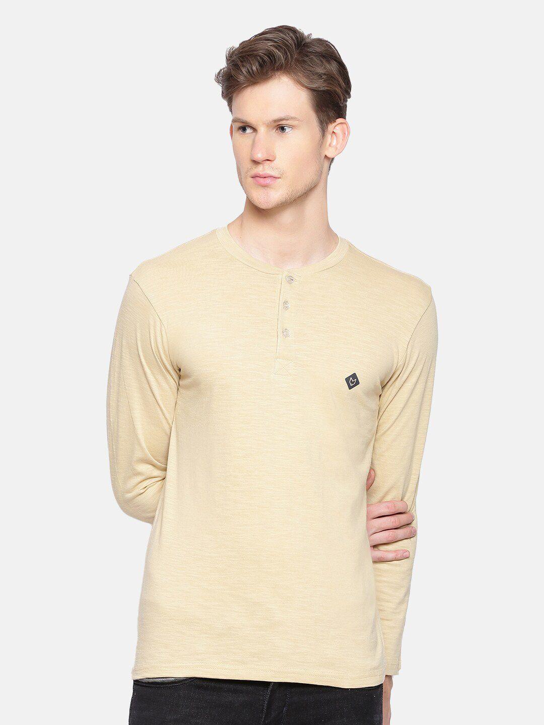 almo wear men nude-coloured pure cotton slub henley neck t-shirt