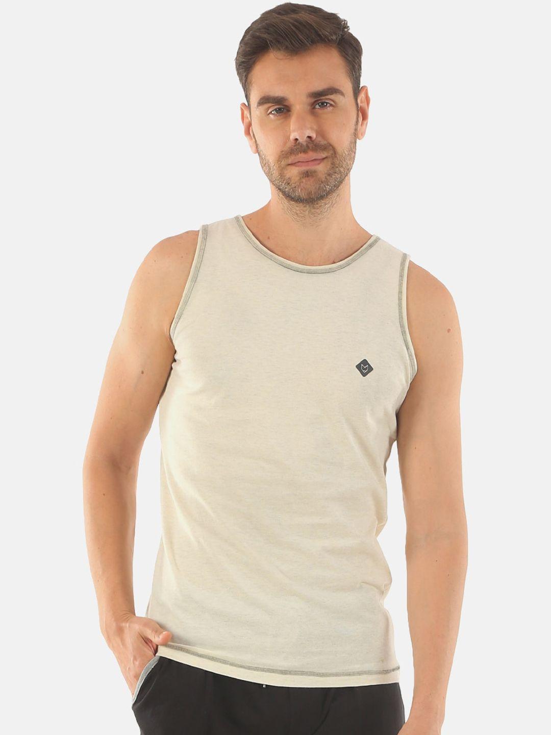 almo wear men off white solid pure  cotton innerwear vests